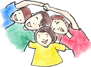 4 enfants heureux se tenant par la main