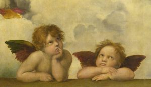 Détail d'une peinture de Raphaël montrant deux anges
