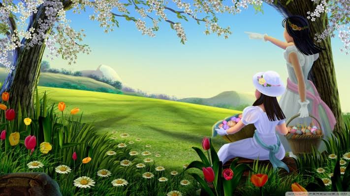enfants dans la prairie regardant la montagne