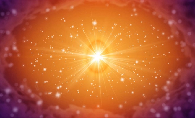 Des étoiles scintillantes dans un ciel de lumière rouge orangé
