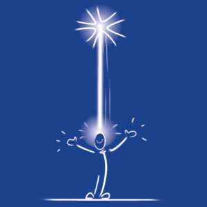 Puits de lumière sur un personnage, sur fond de couleur bleu