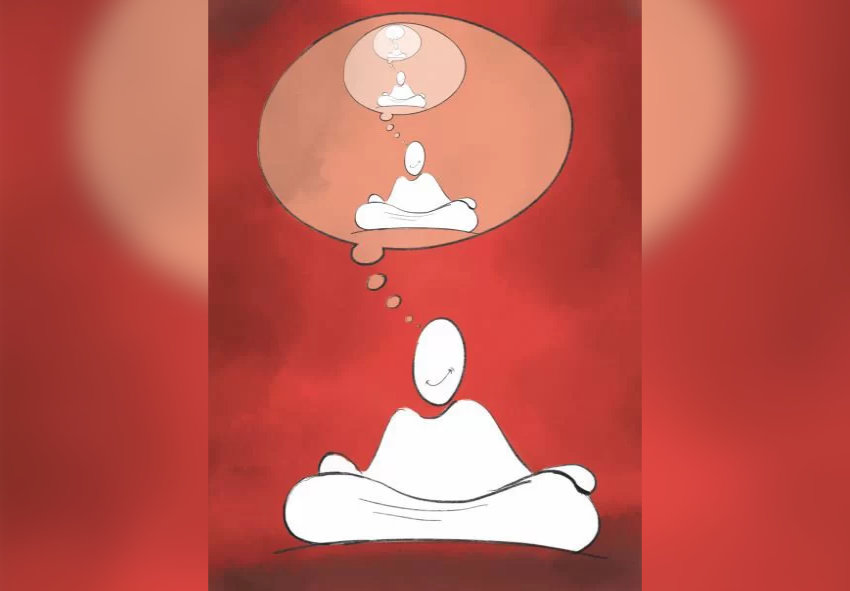 Dessin d'un yogi qui médite. En pleine introspection