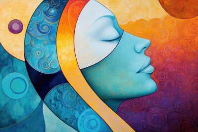 Un dessin représentant le visage d'une femme en pleine méditation