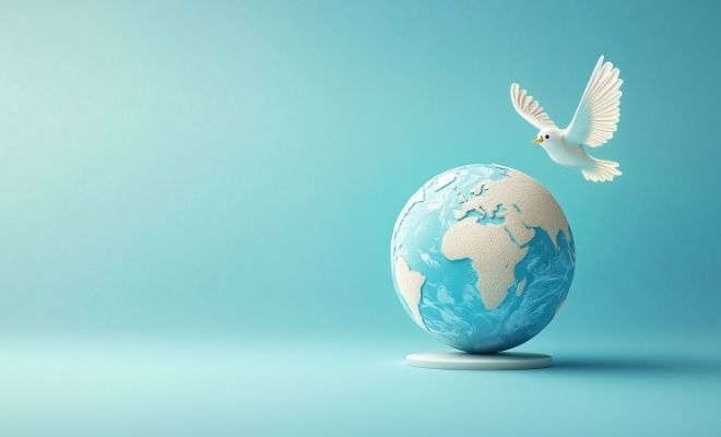 Une colombe survolant un globe terrestre
