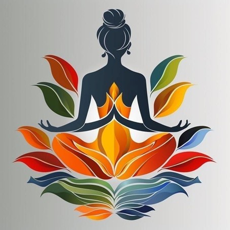 Dessin de Femme assise en lotus avec des pétales tout autour 