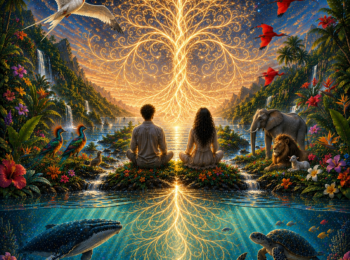 2 yogis devant un paysage de l'age d'or
