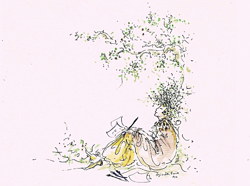 Illustration d'un personne en train de peindre en dessous d'un arbre