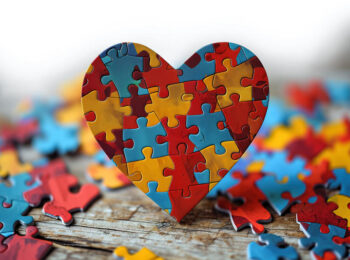 Un puzzle en forme de coeur, de différentes couleurs