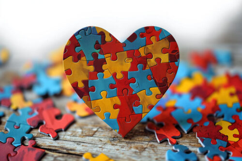 Un puzzle en forme de coeur, de différentes couleurs