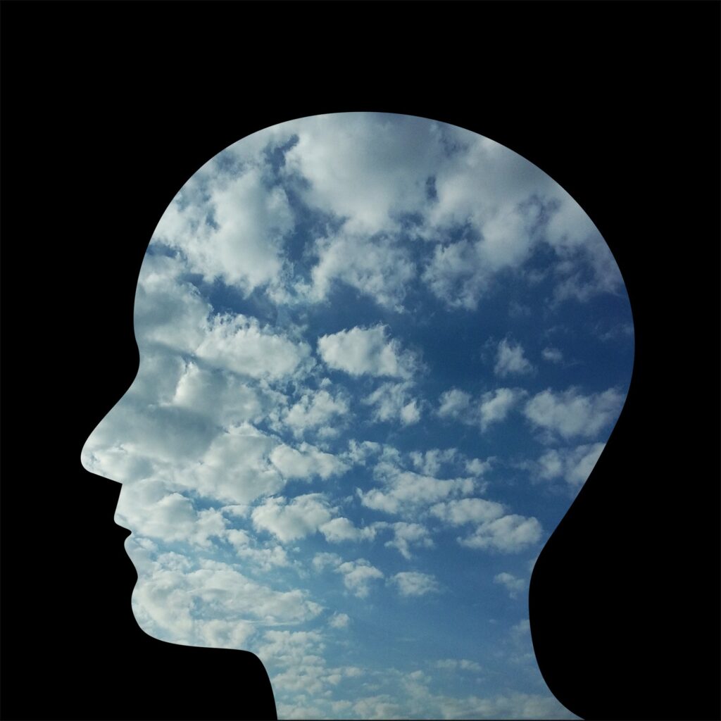 visage de profil avec le ciel qui transparait dedans